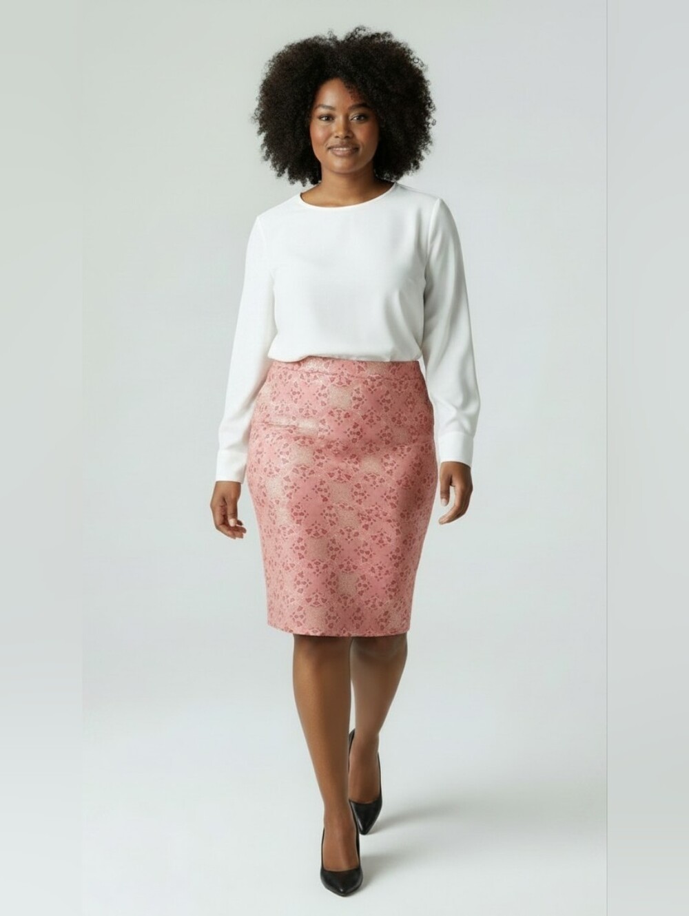 Moda International Pink Metallic Brocade Pencil Skirt Misses Size 14